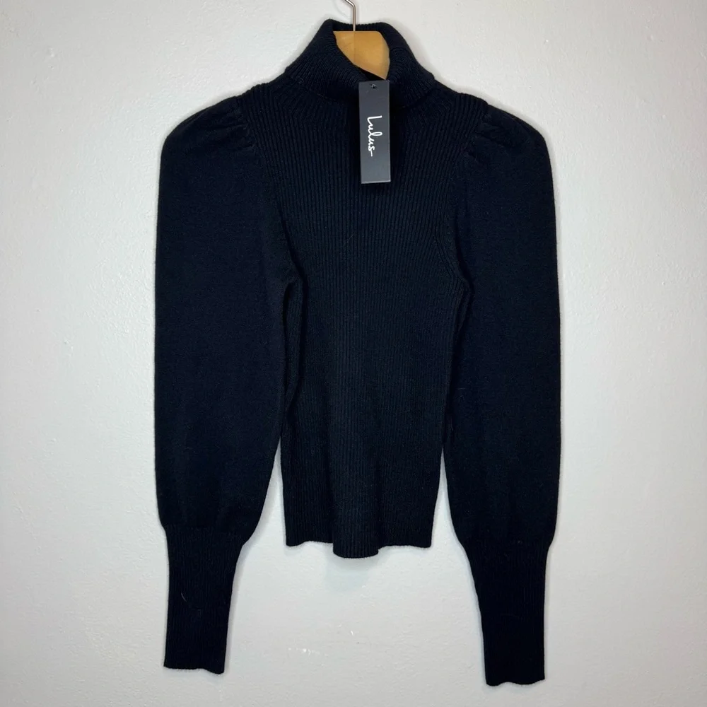 NWT Lulu’s You Know The Drill Black Turtleneck Sweater Top Black